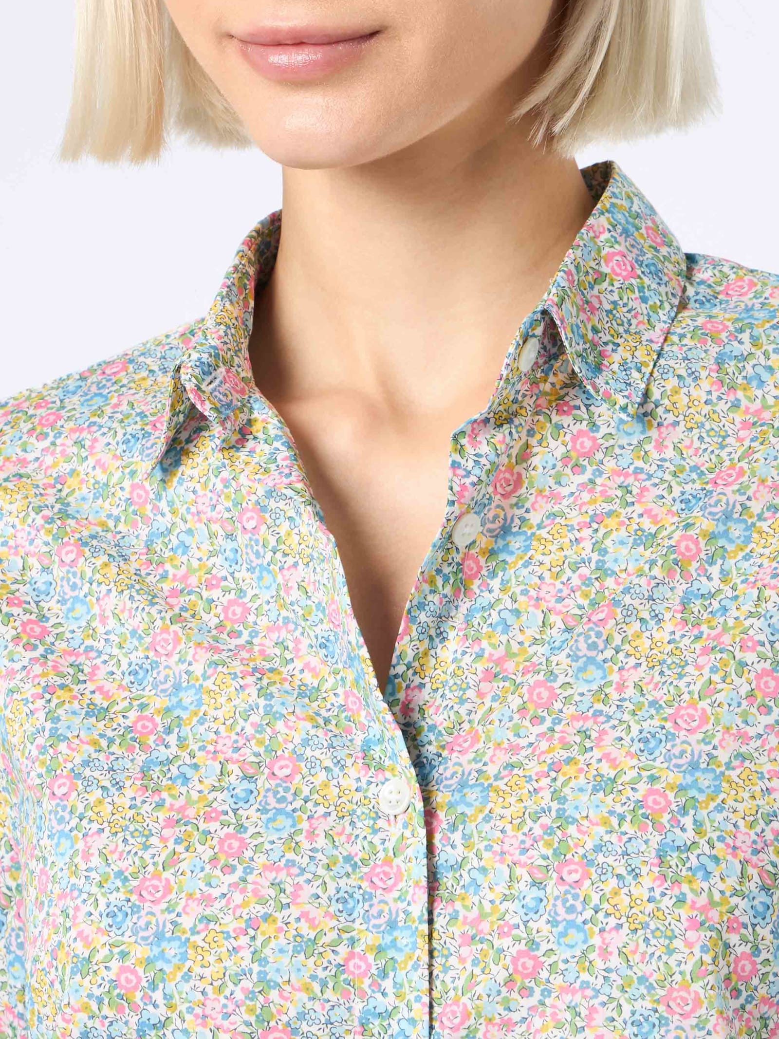 Shop Mc2 Saint Barth Woman Cotton Shirt Brigitte With Emma & Georgina Print Made With Liberty Fabric In Yellow