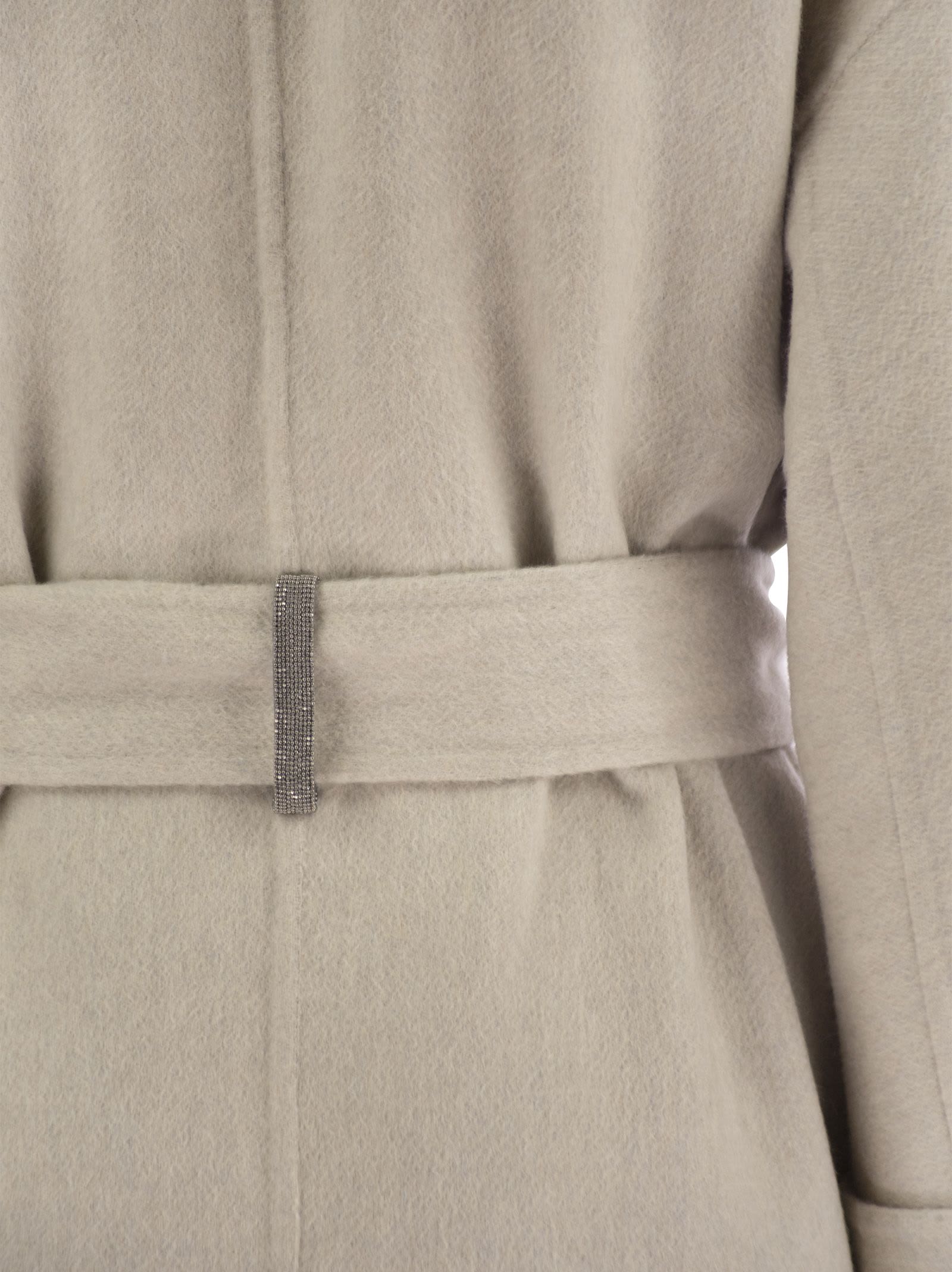 Shop Brunello Cucinelli Cashmere Coat With Jewel Detail In Sand