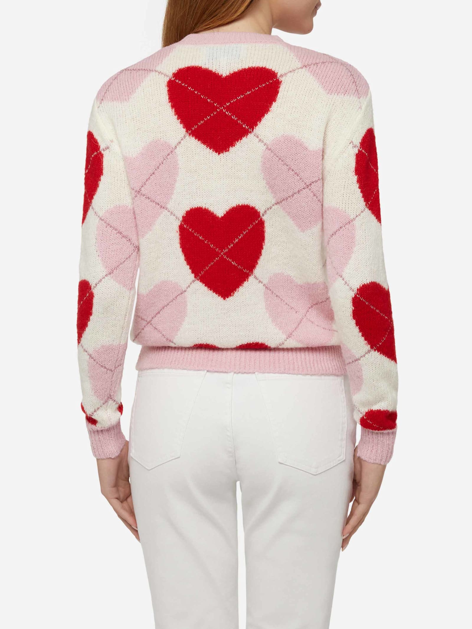 Mc2 Saint Barth Woman Crewneck Soft Sweater Queen Nordic Soft With Heart Jacquard In Pink