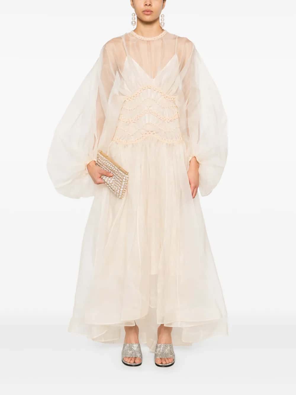 Shop Zimmermann Abito Illuminate Macrame In Beige