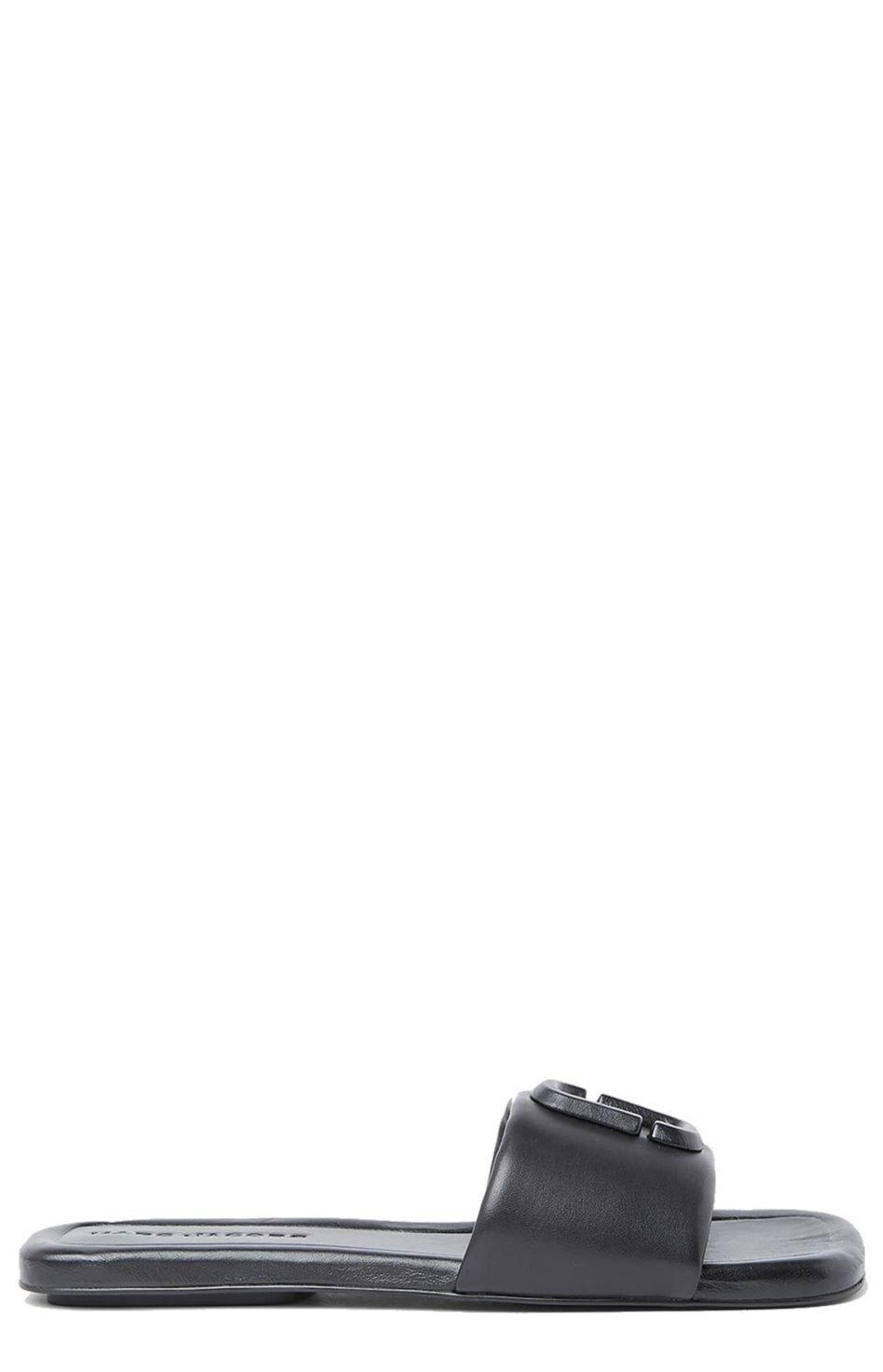 Shop Marc Jacobs Logo Plaque Square-toe Sandals In Black