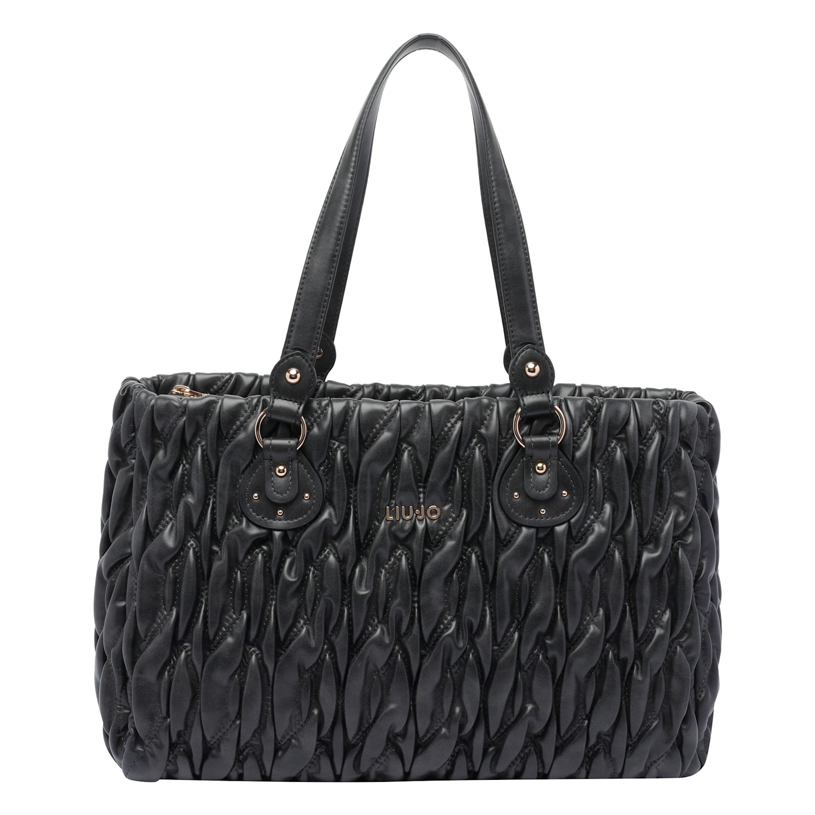 Liu •jo Quilted Texture Tote Bag With Shoulder Strap In Black