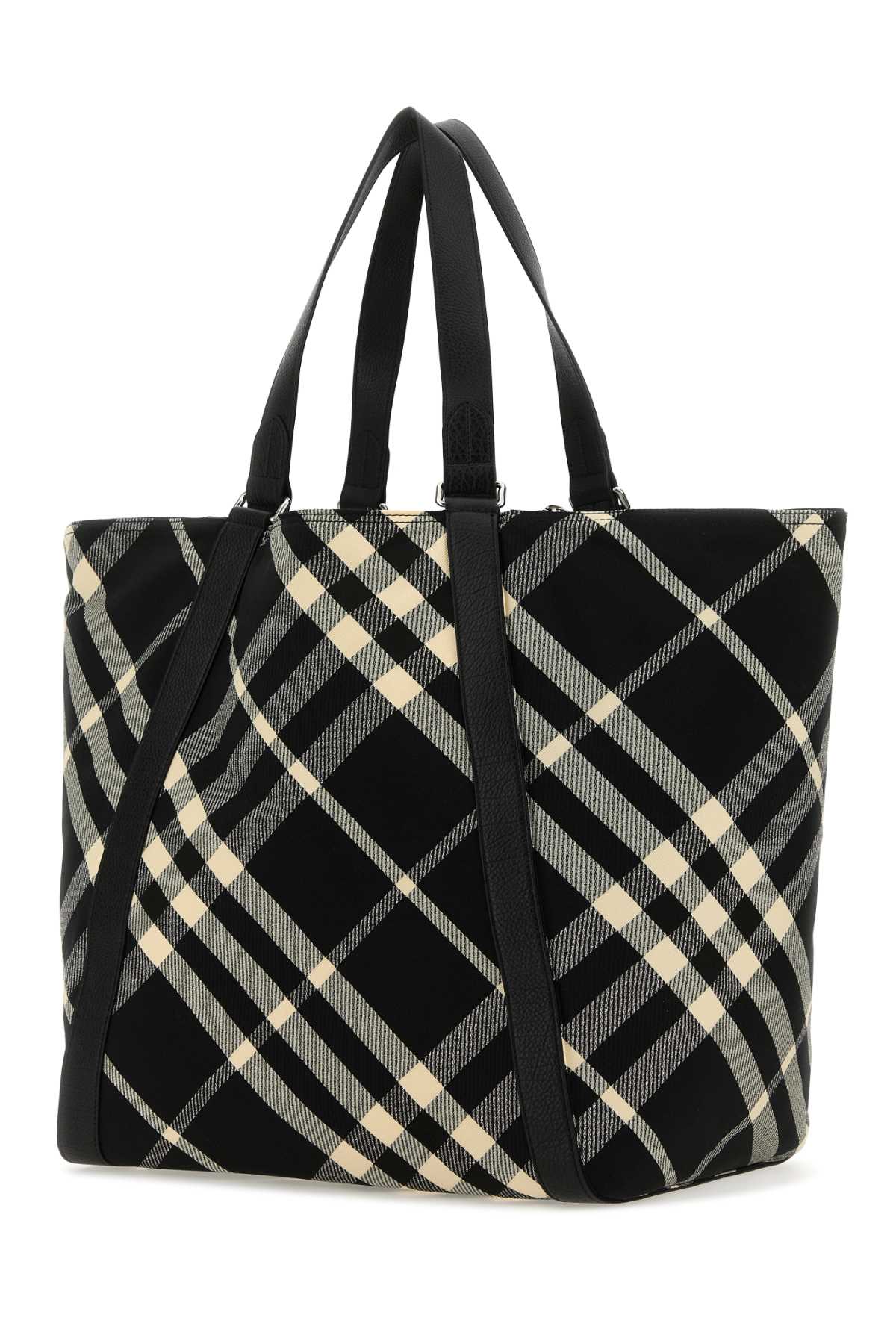 Shop Burberry Embroidered Fabric Festival Shopping Bag In Blackcalico