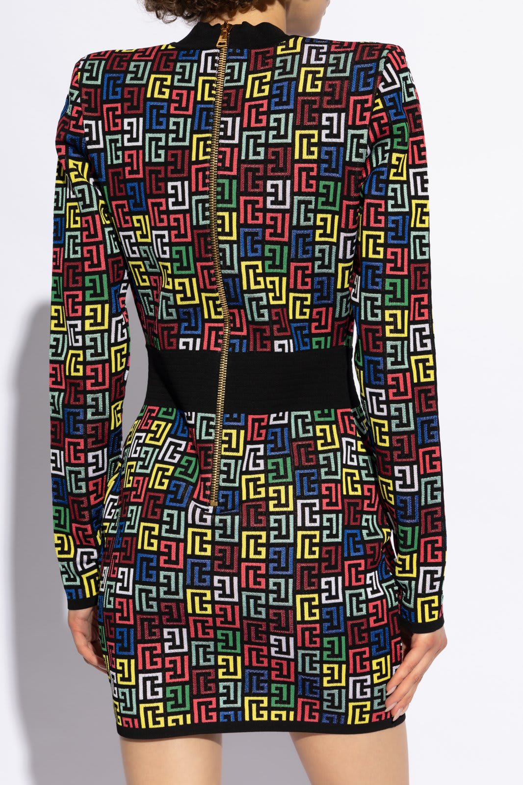 Shop Balmain Patterned Long-sleeve Dress In Multicolor