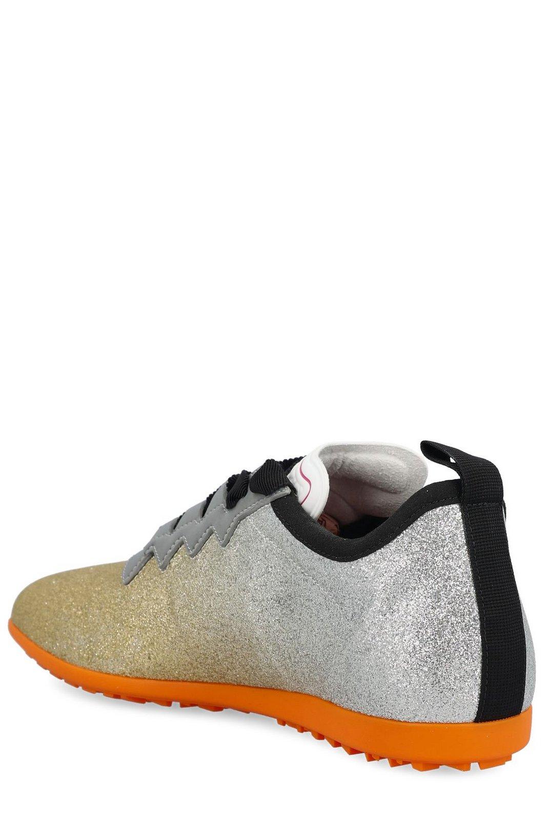 Valentino Logo Patch Lace-up Sneakers In Oro-silver-nero/grigio/coral R