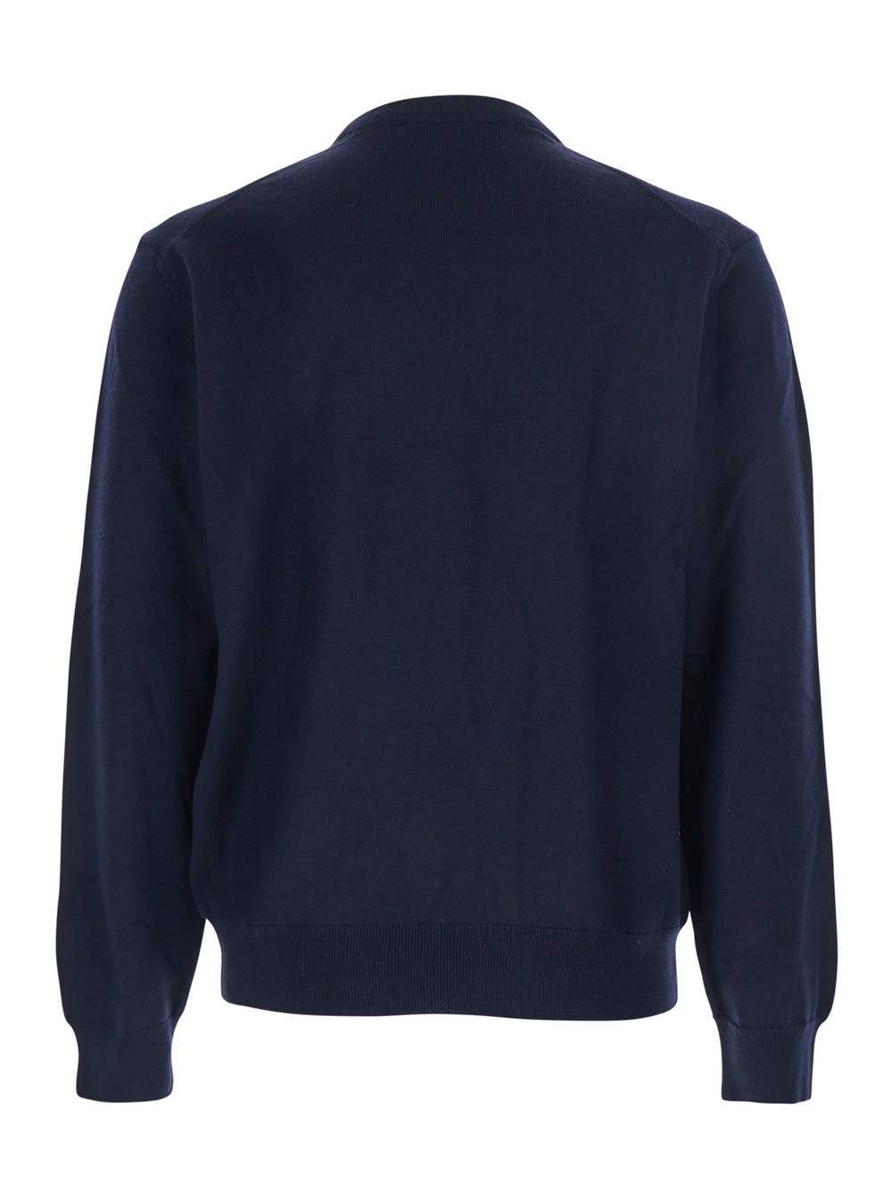 Maison Kitsuné Blue Crew Neck Sweater With Fox Patch On The Front In Wool Man In Multi