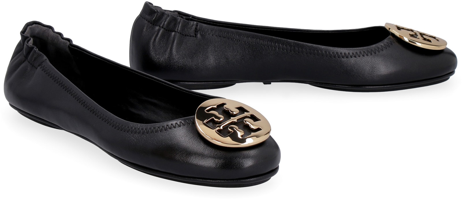 Shop Tory Burch Minnie Travel Leather Ballet Flats In Black