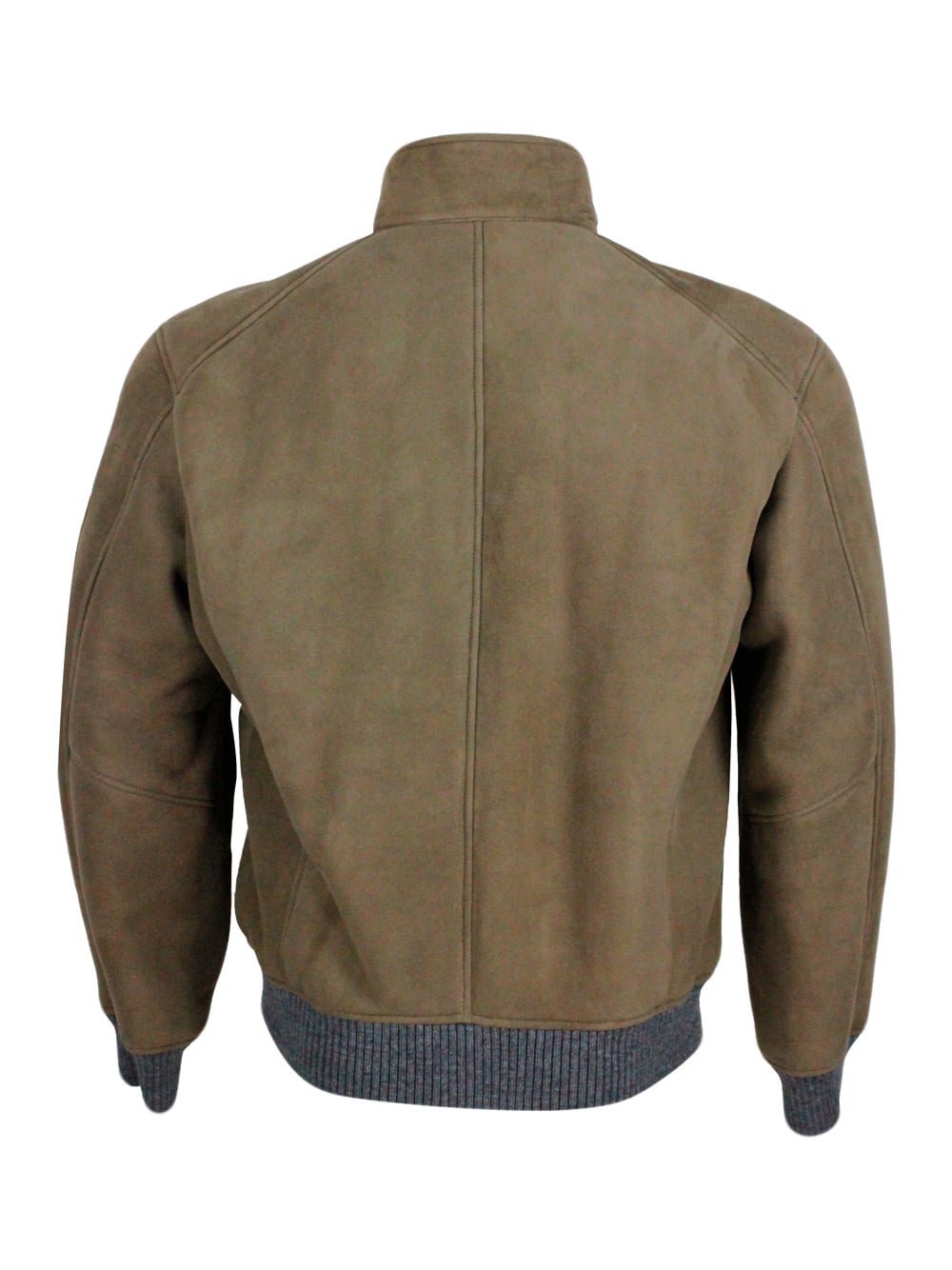 Shop Barba Napoli Bomber Jacket In Fine And Soft Shearling Sheepskin With Stretch Knit Trims And Zip Closure. Front Po In Taupe