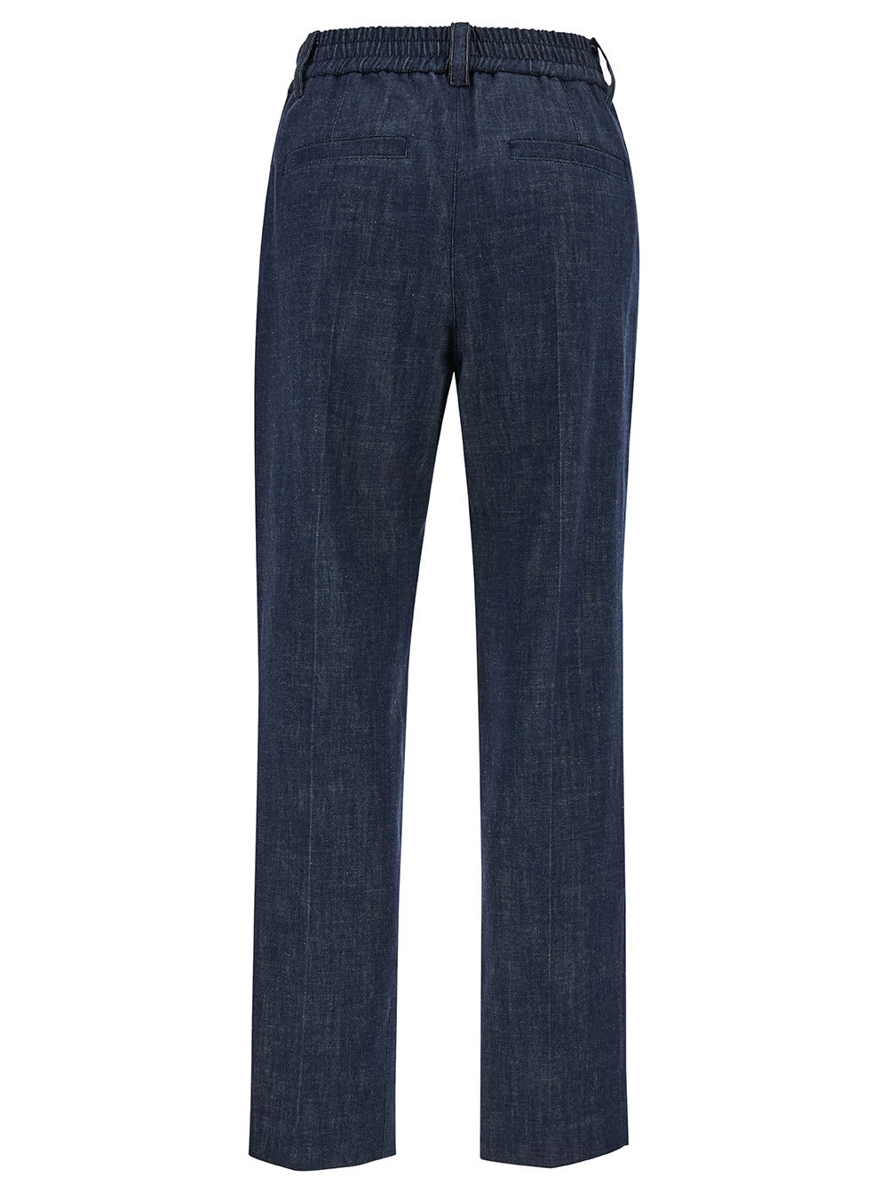 Shop Brunello Cucinelli Blue Pants With Elastic Waistband In Cotton Denim Woman