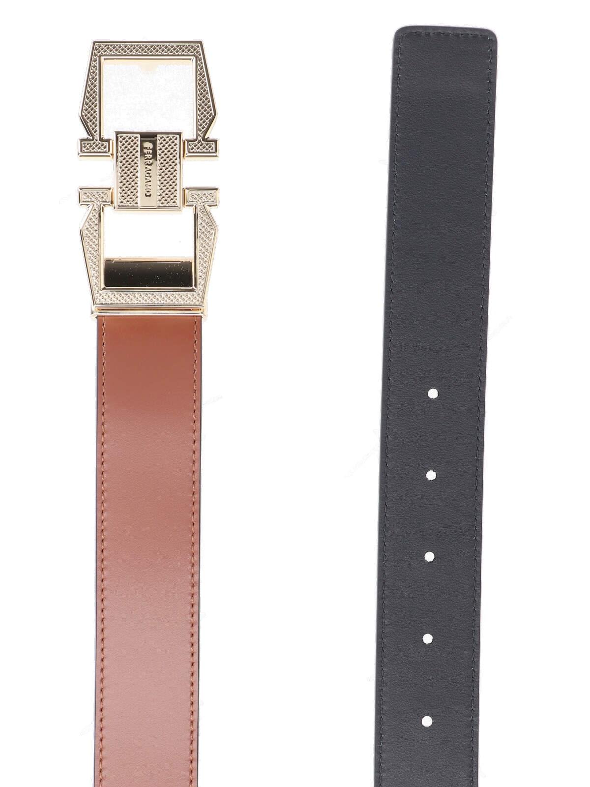 Shop Ferragamo Gancini Square Reversible Belt In Brown