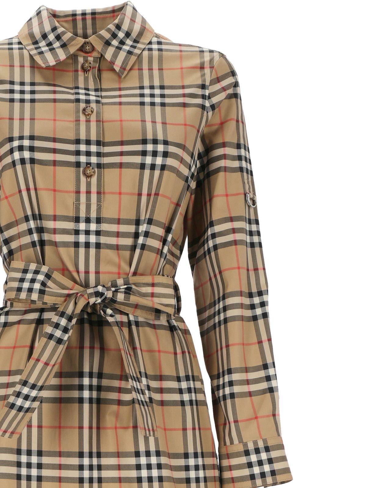 Shop Burberry Vintage Check-pattern Belted Shirt Dress In Beige