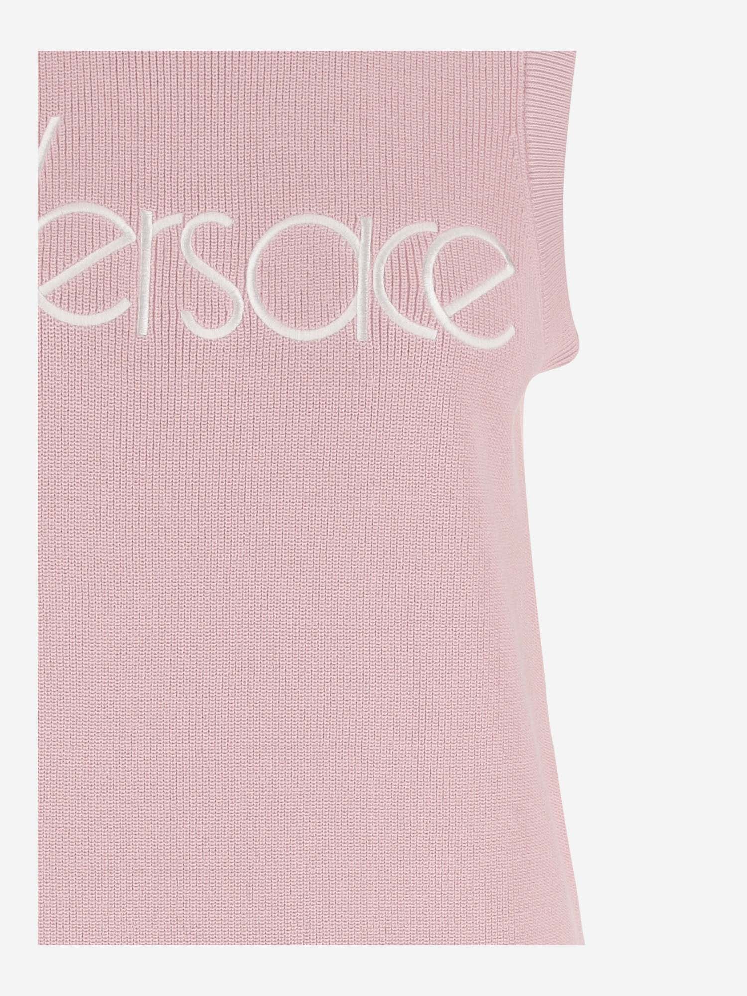 Shop Versace Stretch Cotton Dress With Logo In Pink