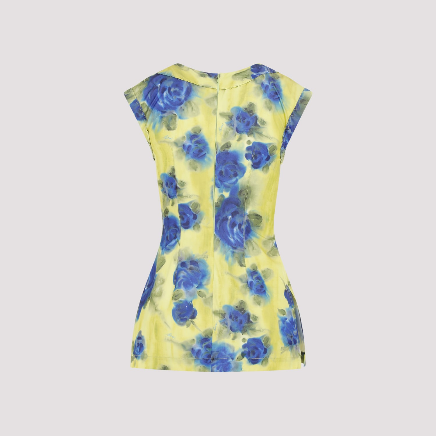 Marni Floral Print Top With Zig-zag Seam Detail In Lemonade