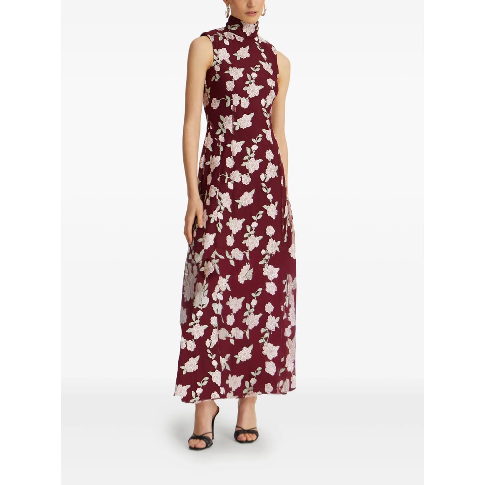 Rotate Birger Christensen Womens Asyna Floral-embroidered Mesh Maxi Dress Zinfandel In Red