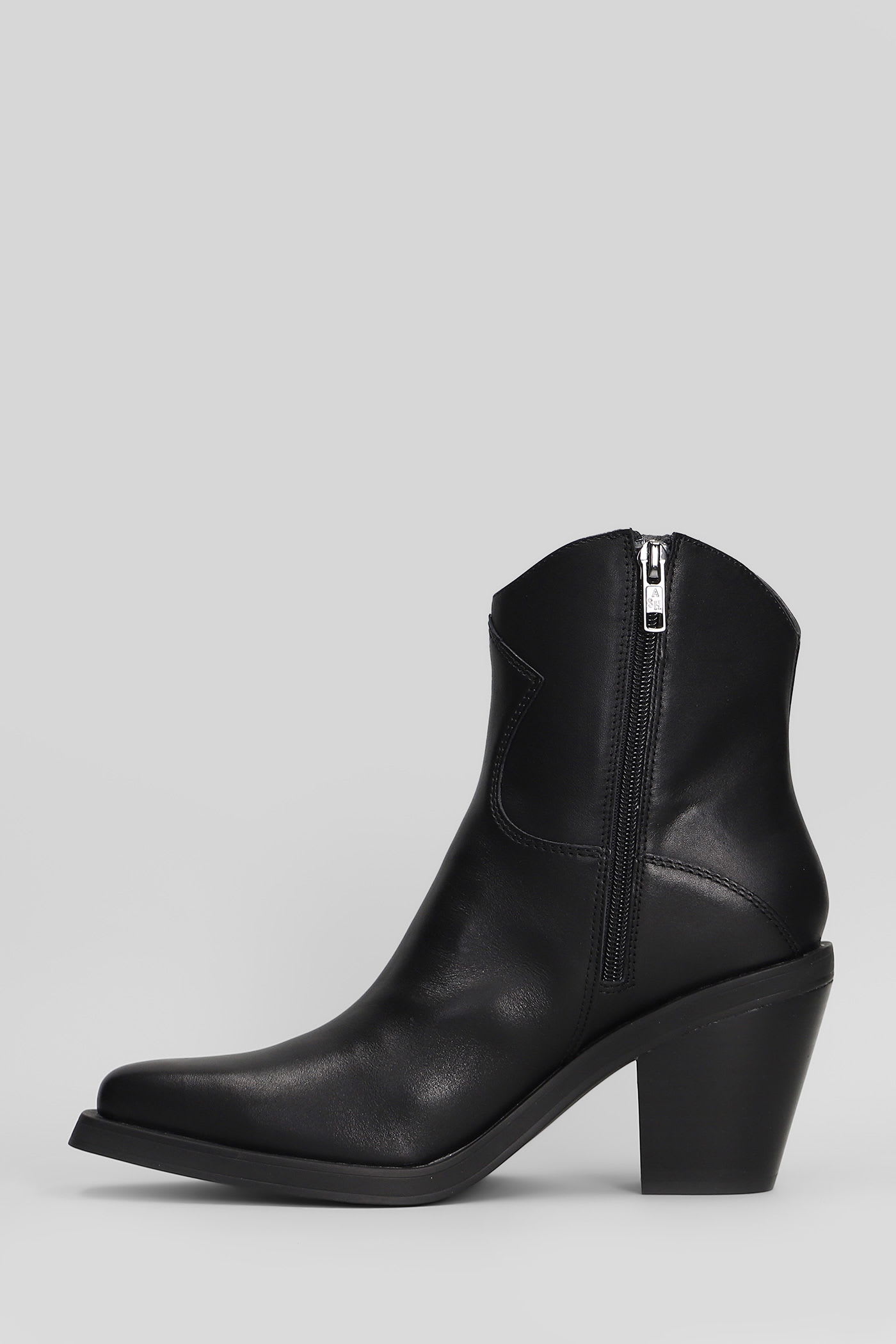 Ash Judy Texan Ankle Boots In Black Leather In Black