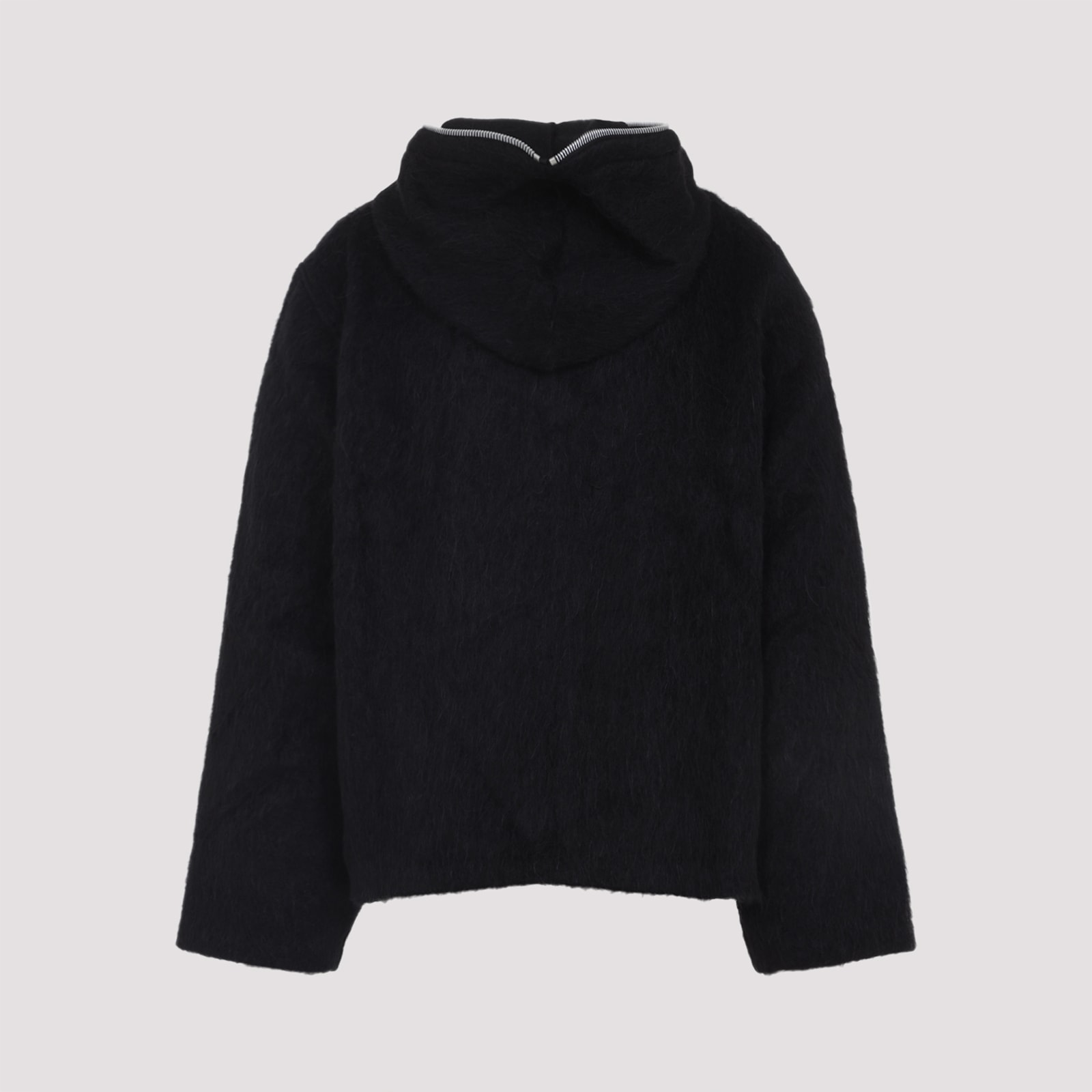 Our Legacy Textured Full Zip Hood Sweatshirt With Cozy Hood In Black