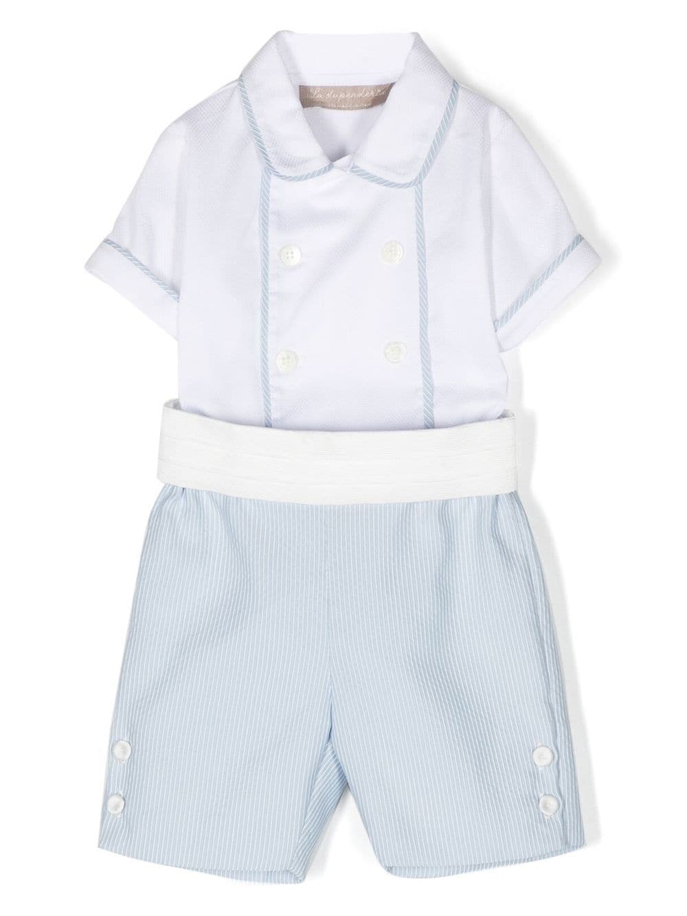 Shop La Stupenderia Coordinated Shirt And Bermuda Shorts In Light Blue