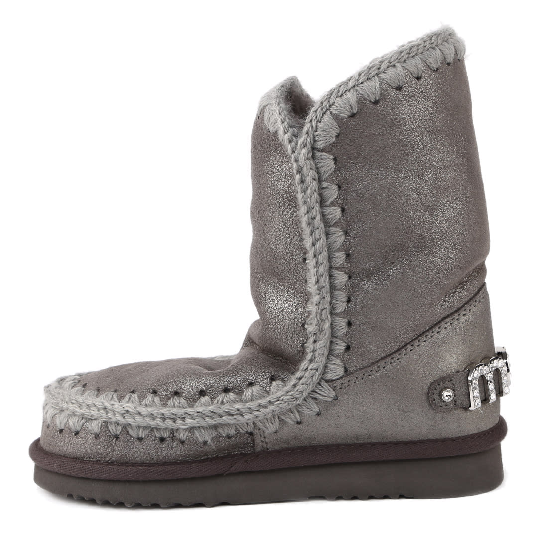 Shop Mou Eskimo 24 Rhinestones Logo Boots In Grey