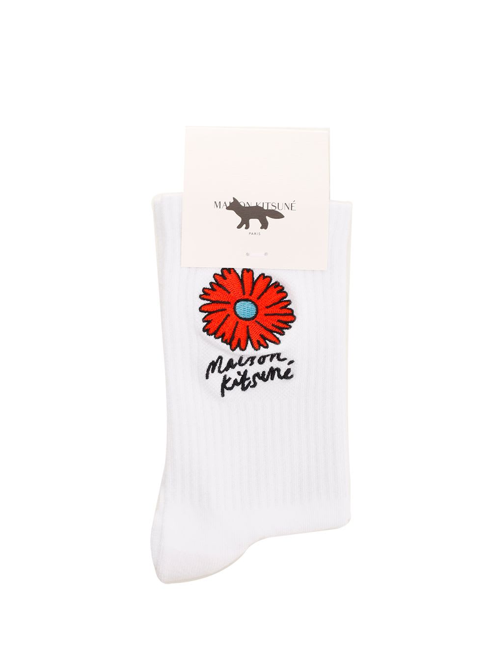 Maison Kitsuné Long White Sports Socks