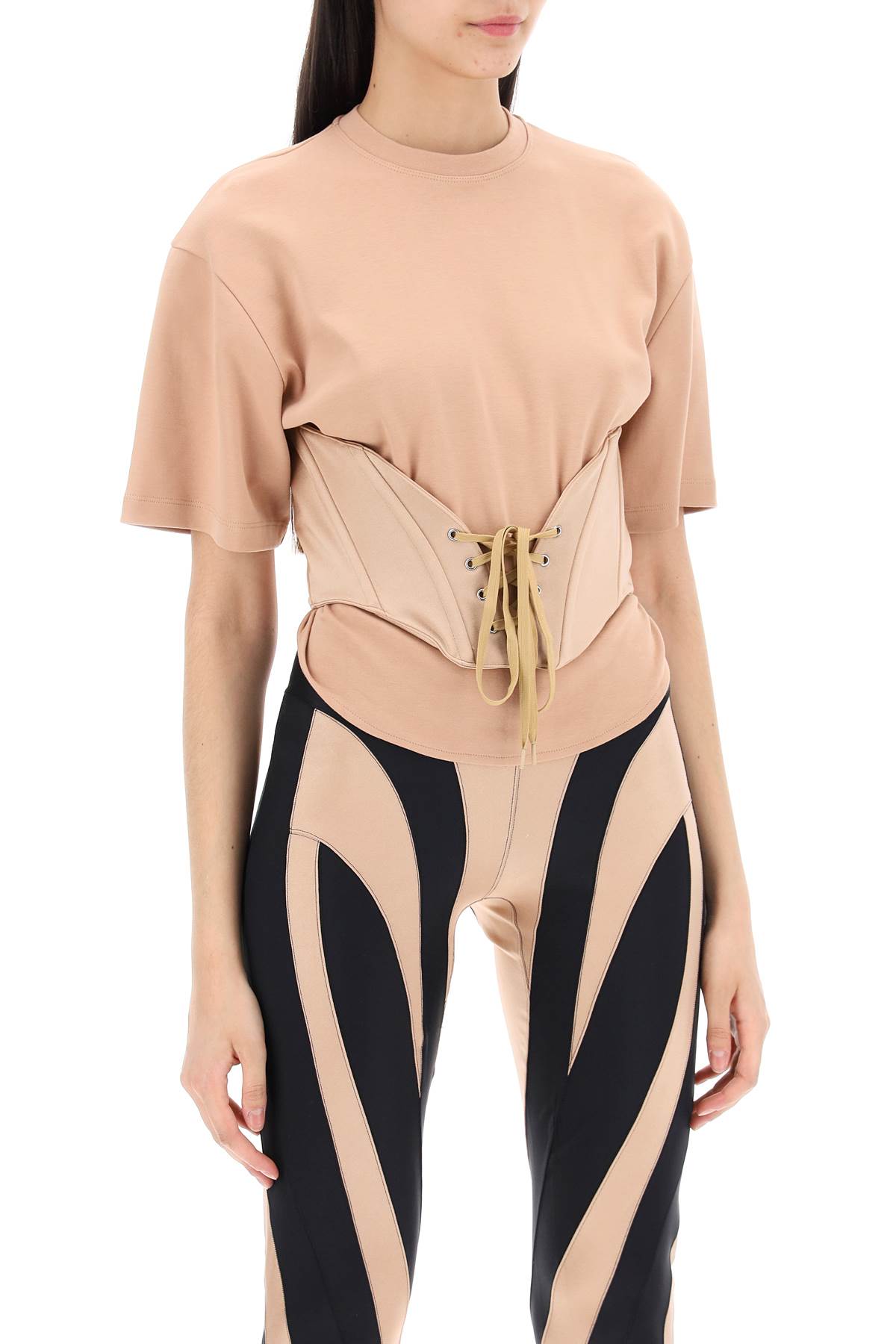 Shop Mugler Corset T-shirt In Beige