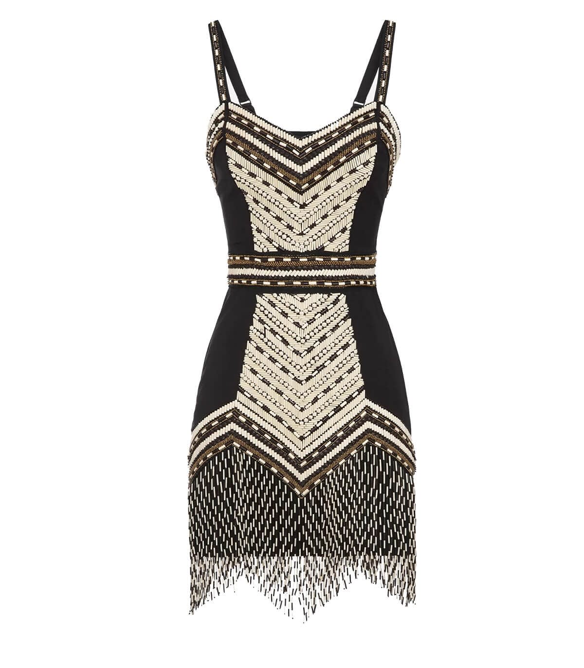 Elisabetta Franchi Minidress With Ethnic Embroidery And Two-tone Fringe In Nero