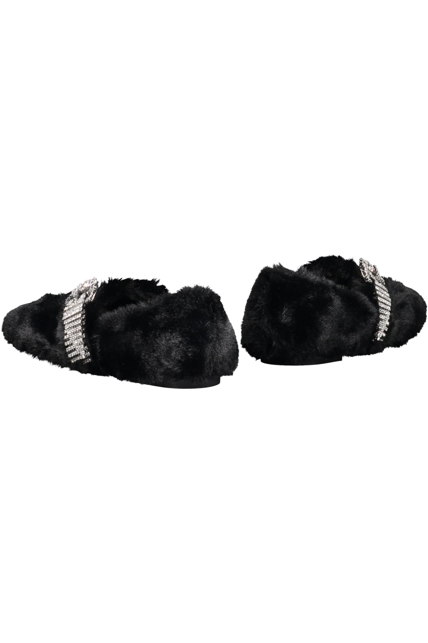 Jimmy Choo Krista Faux Fur Crystal-buckle Ballerina Flats In Black