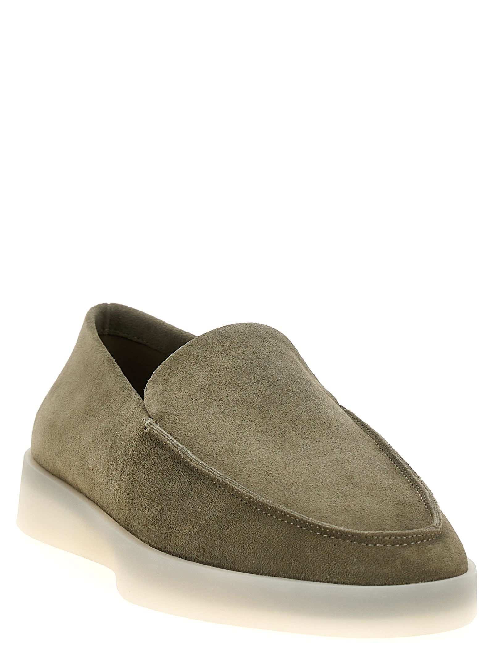 Fear Of God Logo Patch Suede Loafers In Green