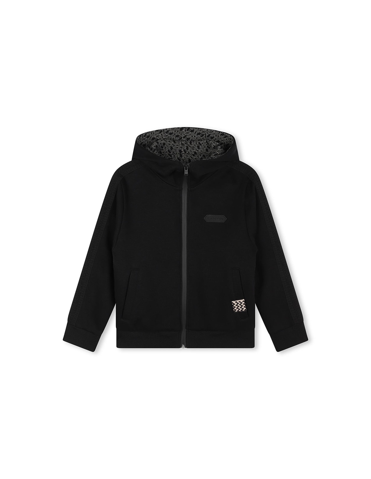 Lanvin Kids' Black Zip-up Hoodie With Logo And Chevron Detail