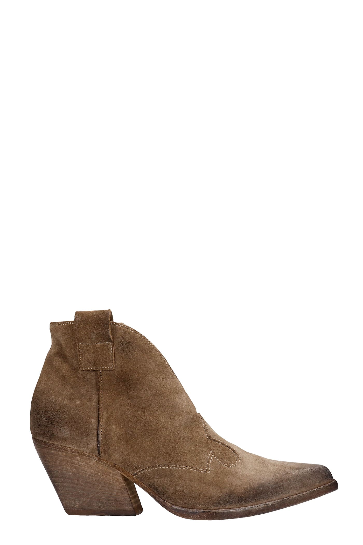 Elena Iachi Texan Ankle Boots In Beige Suede