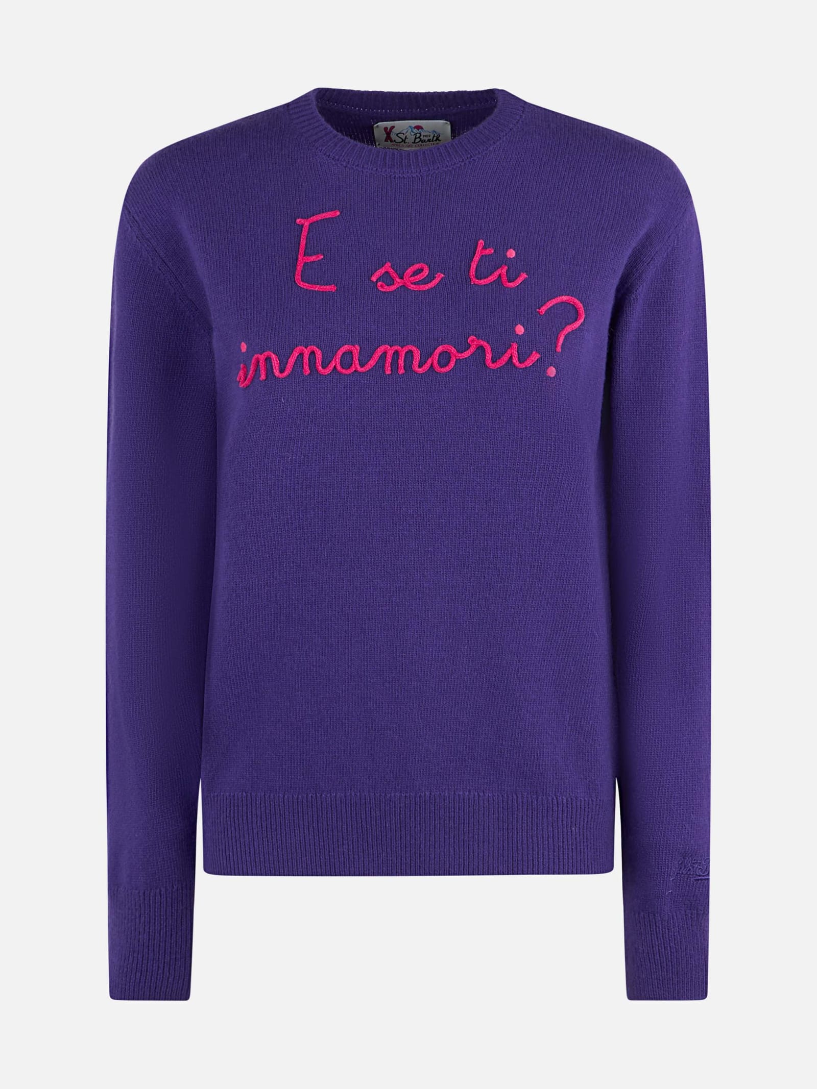 Shop Mc2 Saint Barth Woman Crewneck Purple Sweater With E Se Ti Innamori? Embroidery Niki Dj Special Edition In Pink