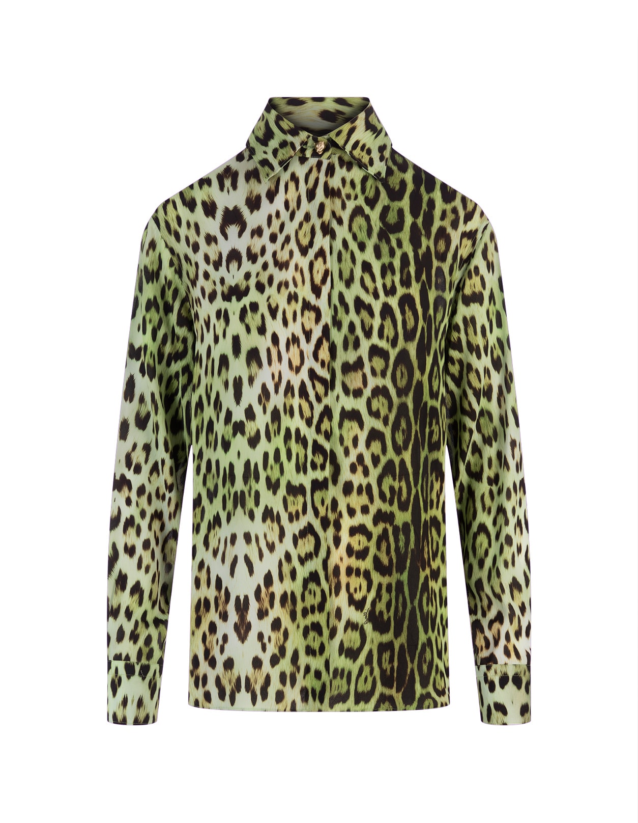 Roberto Cavalli Green Shirt With Jaguar Print