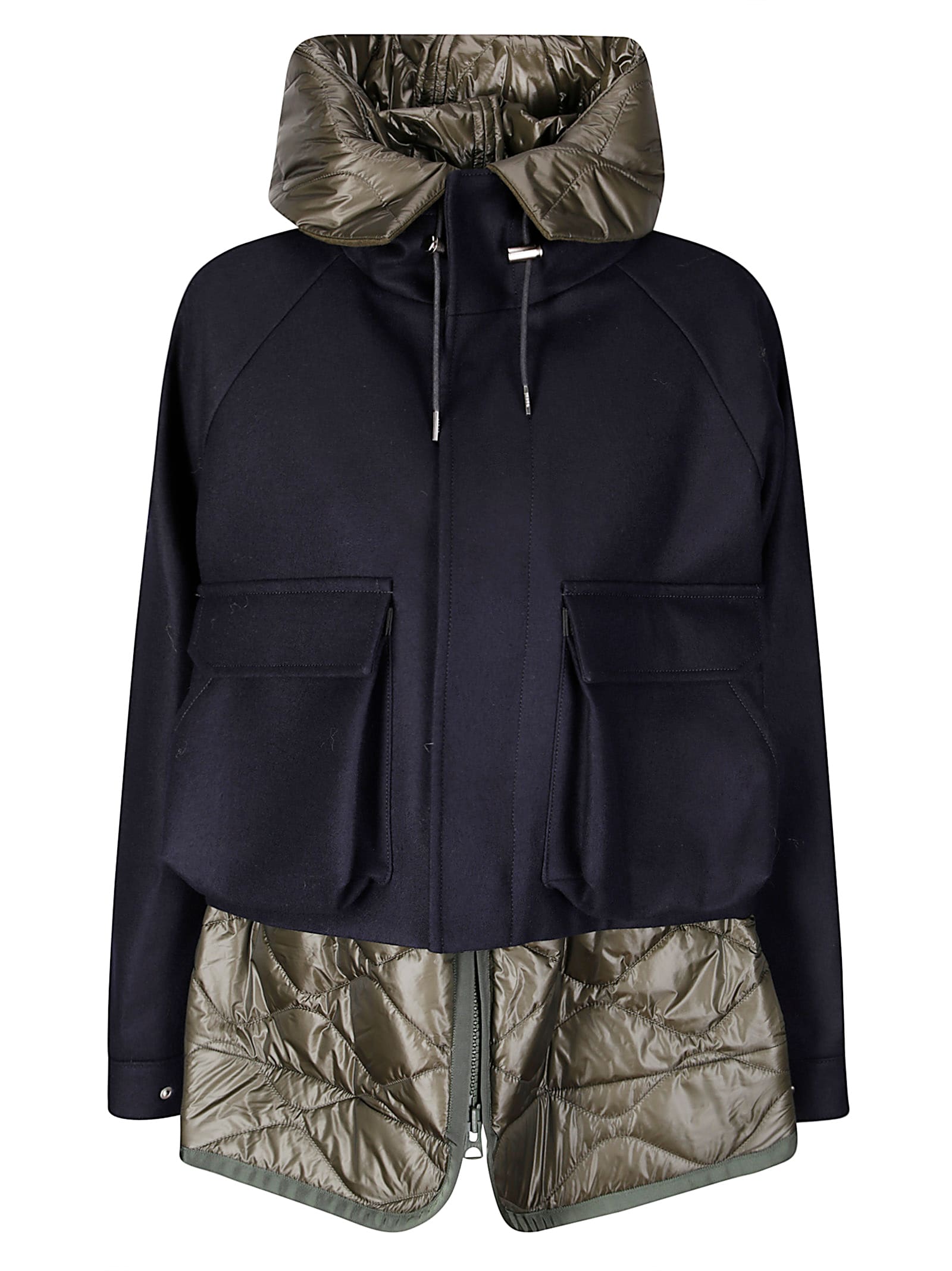 Sacai Wool Melton Blouson With Down-effect Inner Jacket In Blue