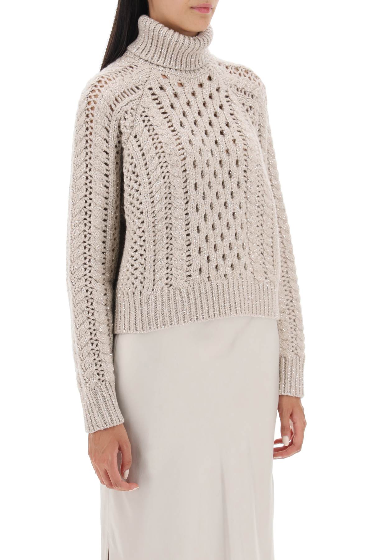 Brunello Cucinelli Cable-knit Cashmere-blend Sweater In Feather+stracciatella