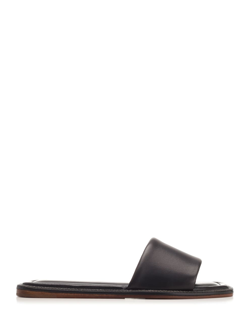 Shop Brunello Cucinelli Low Band Sandal In Black Leather In Nero