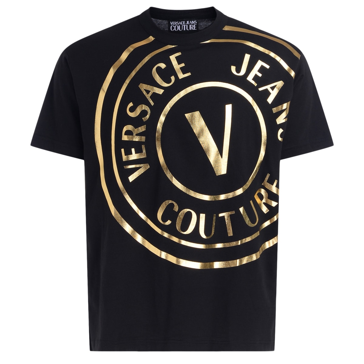 Versace Jeans Couture Black T-shirt With Maxi Golden Logo