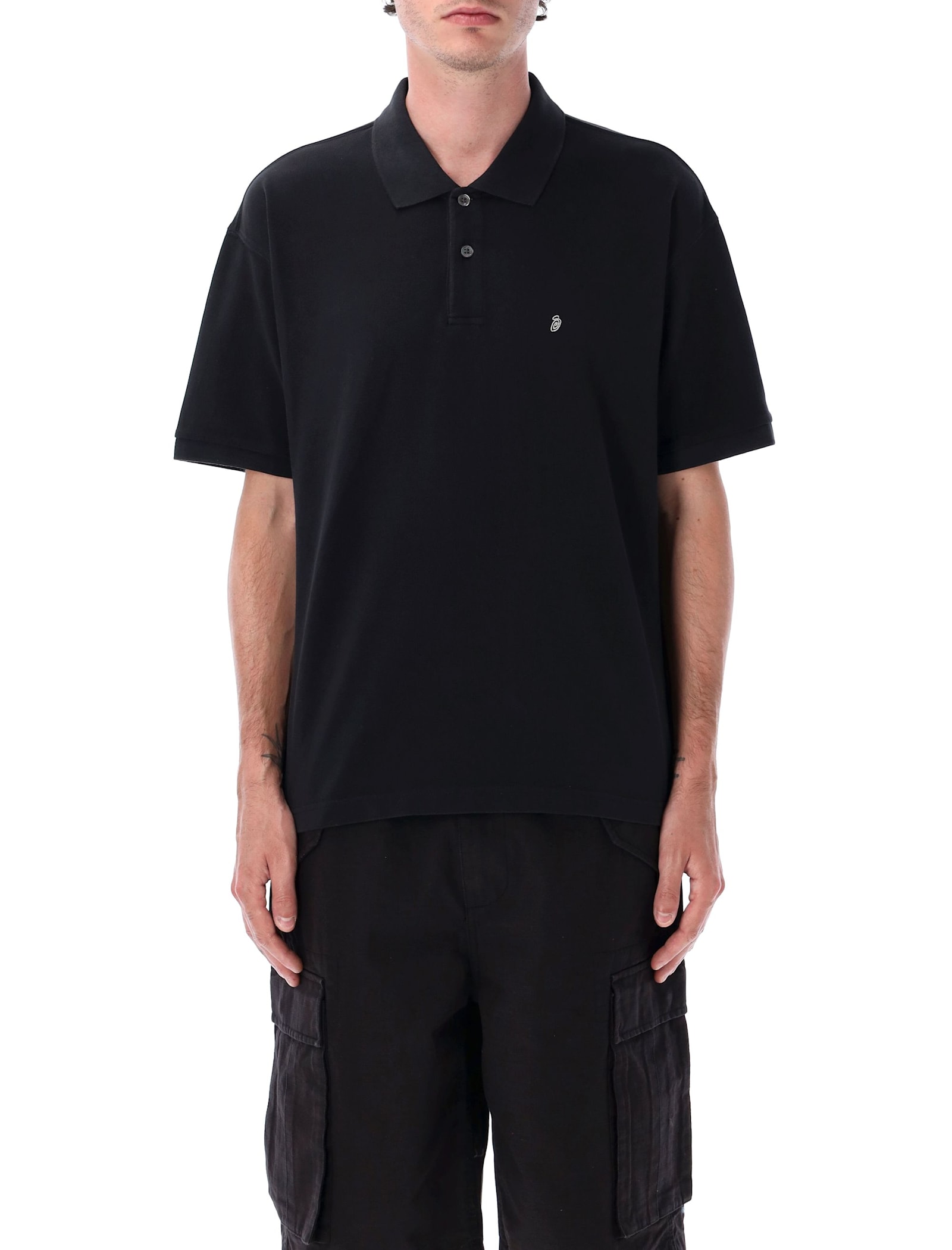 Stussy Classic Pique Polo Shirt In Black