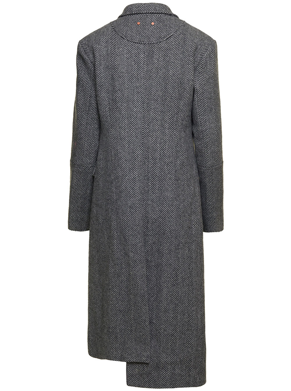 Shop Andersson Bell Enya Grey Asymmetric Double-breasted Coat With Herringbone Pattern In Wool Woman
