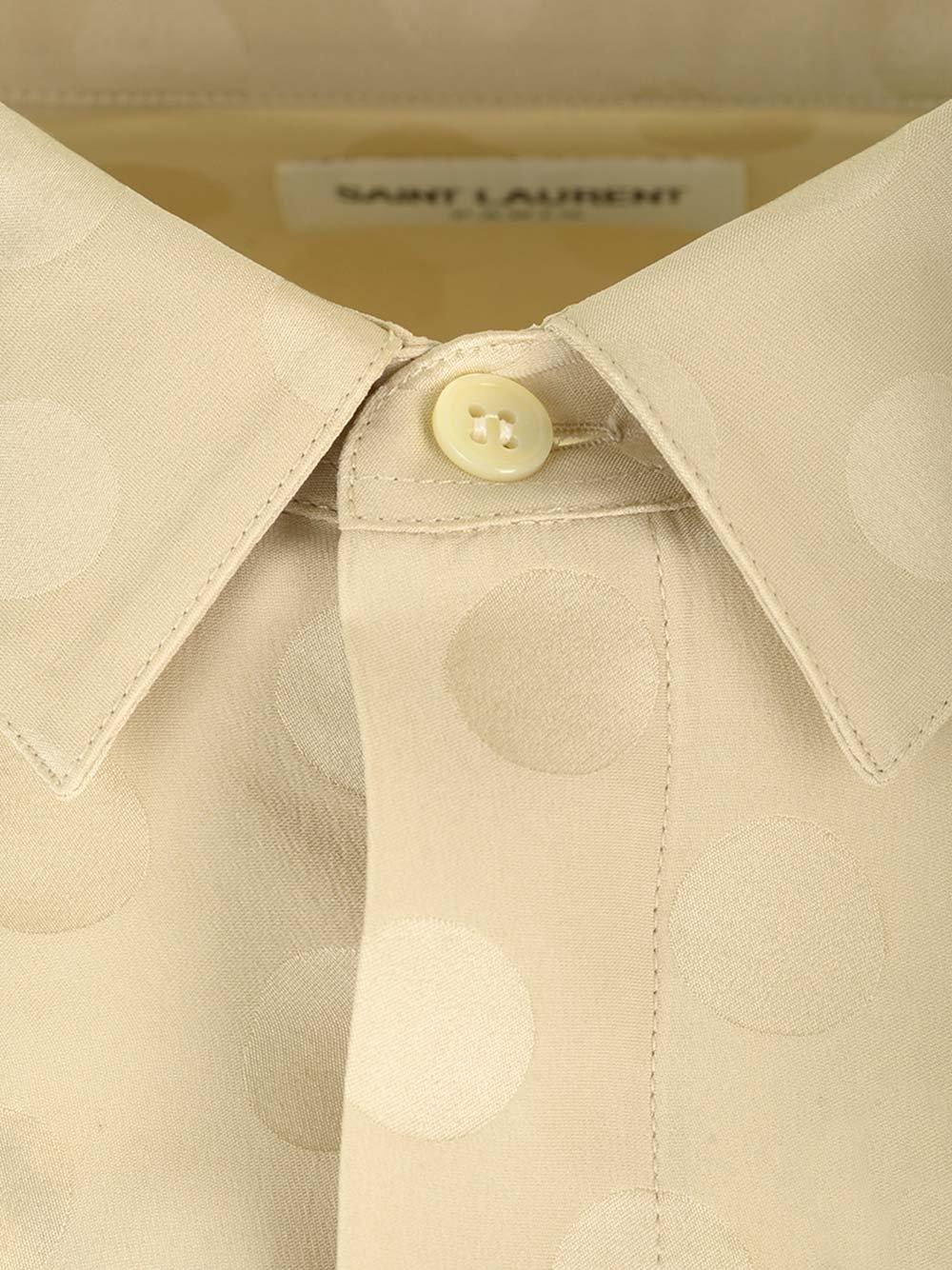 Shop Saint Laurent Dotted Long-sleeved Shirt In Beige