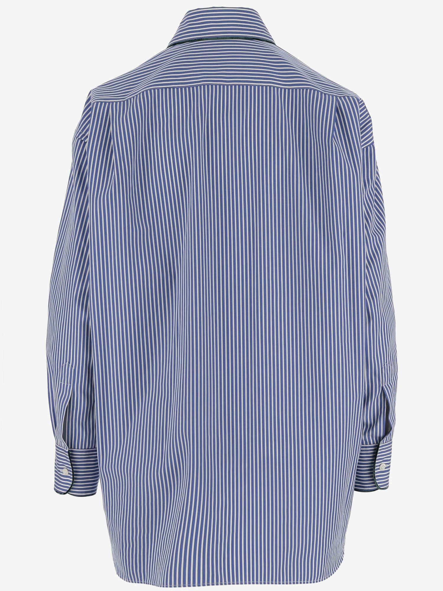 Shop Etro Striped Cotton Shirt With Logo In Bicolored
