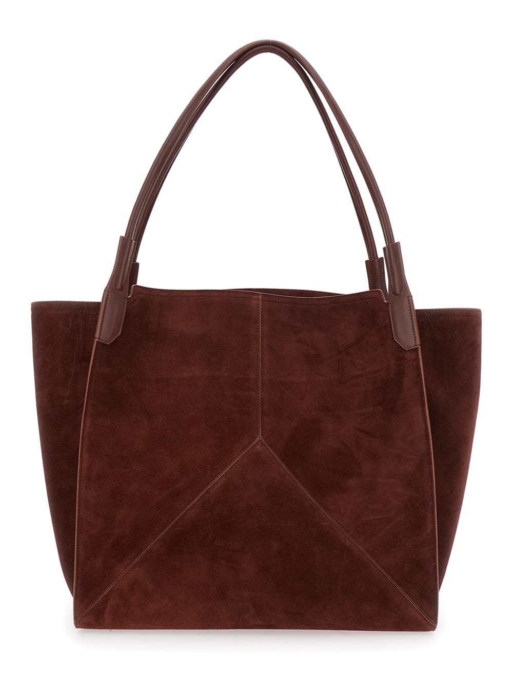 Victoria Beckham Victoria Brown Shoulder Bag With Embossed Logo Lettering On The Front And Two Top Handles In Leather