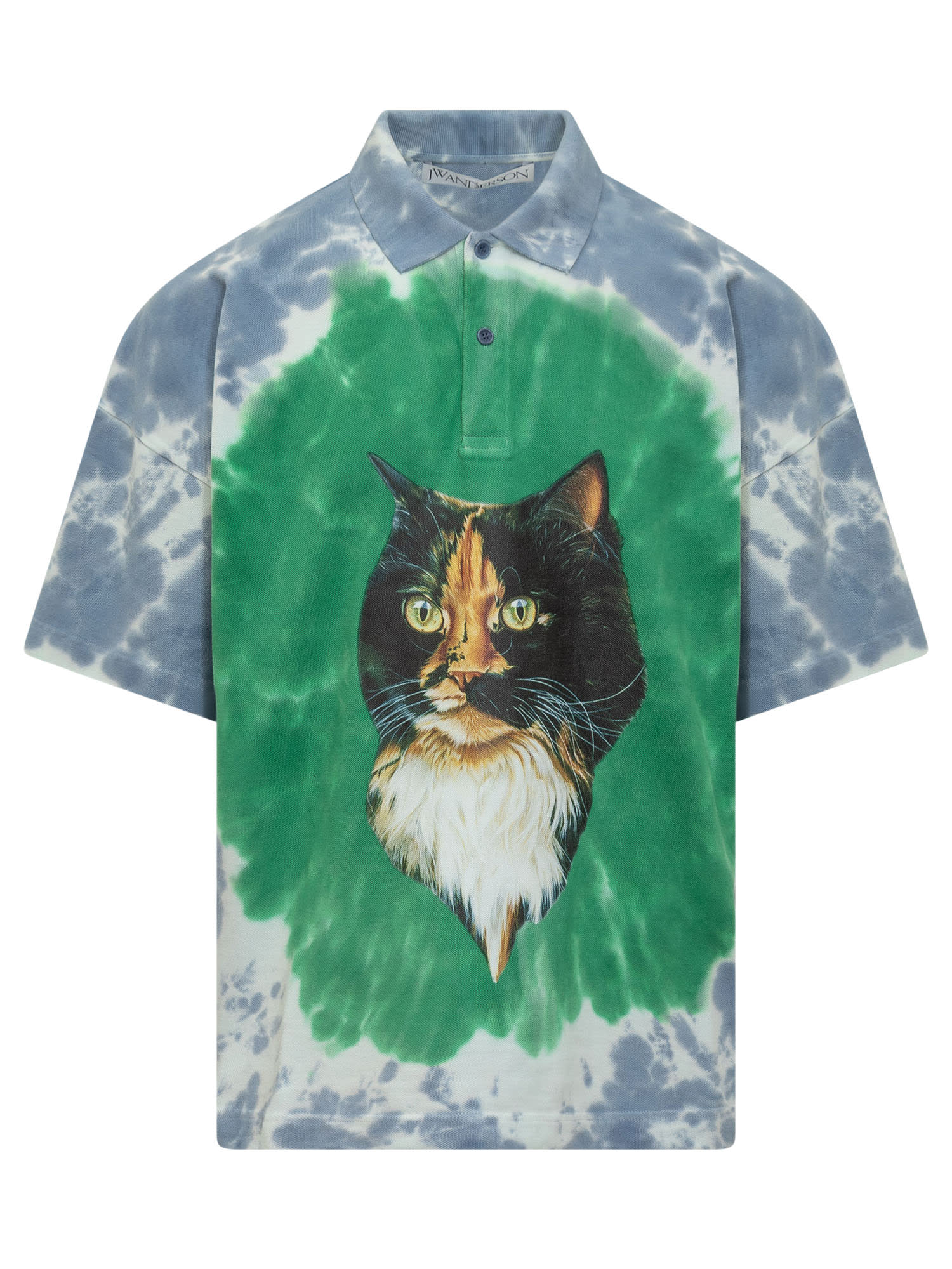 Jw Anderson Tie-dye Organic Cotton Polo Shirt In Bright Blue/bright Olive