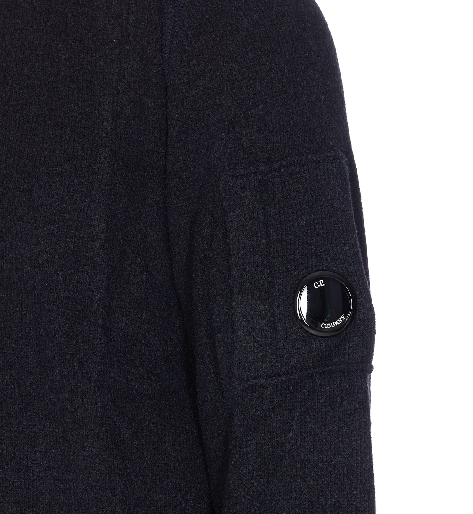 C.p. Company C.p.company Half Zip Sweater With Lens Detail In Black