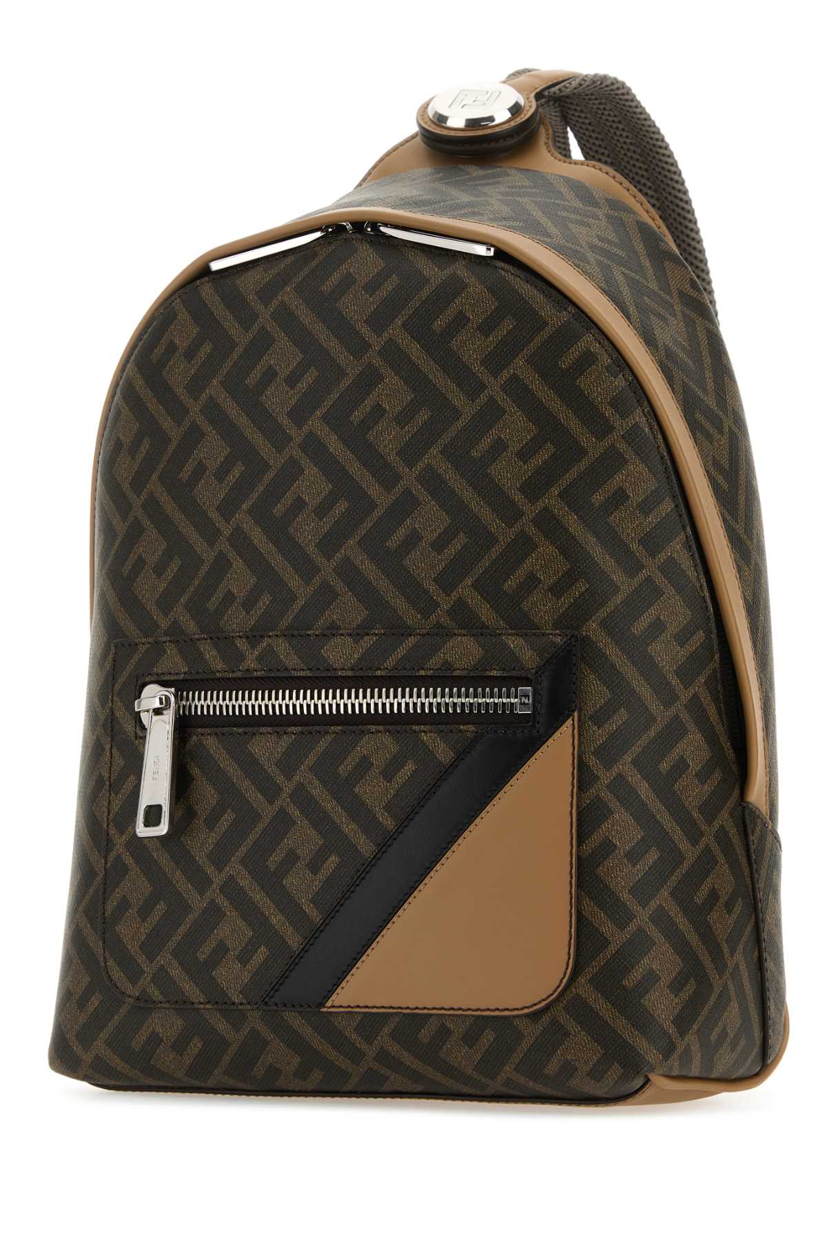 Shop Fendi Multicolor Canvas And Leather Small  Chiodo Diagonal Backpack In Tabacco