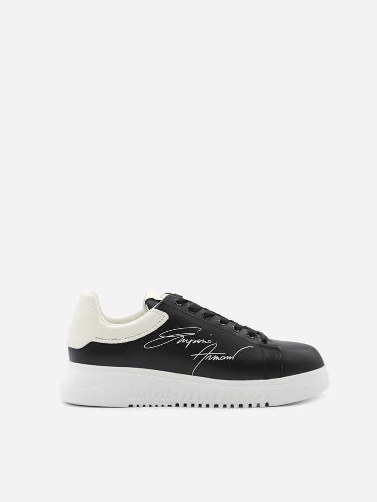 Emporio Armani Leather Sneakers With Contrasting Heel Tab