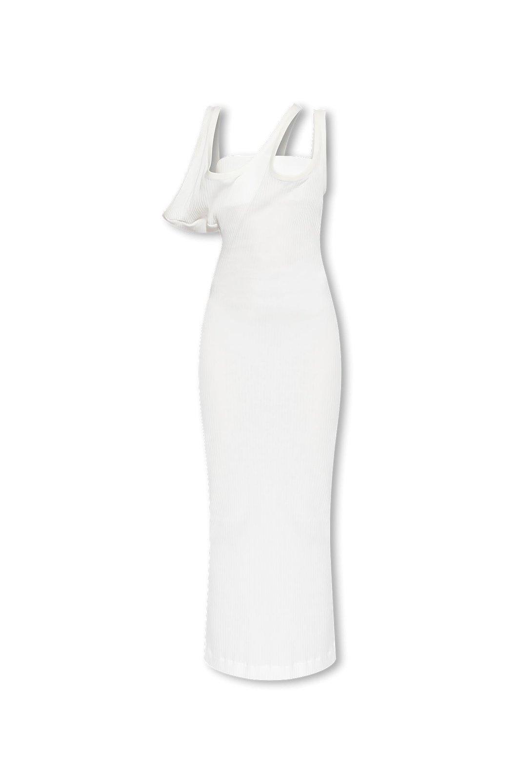 Shop Attico Ribbed Asymmetric Midi Dress In White