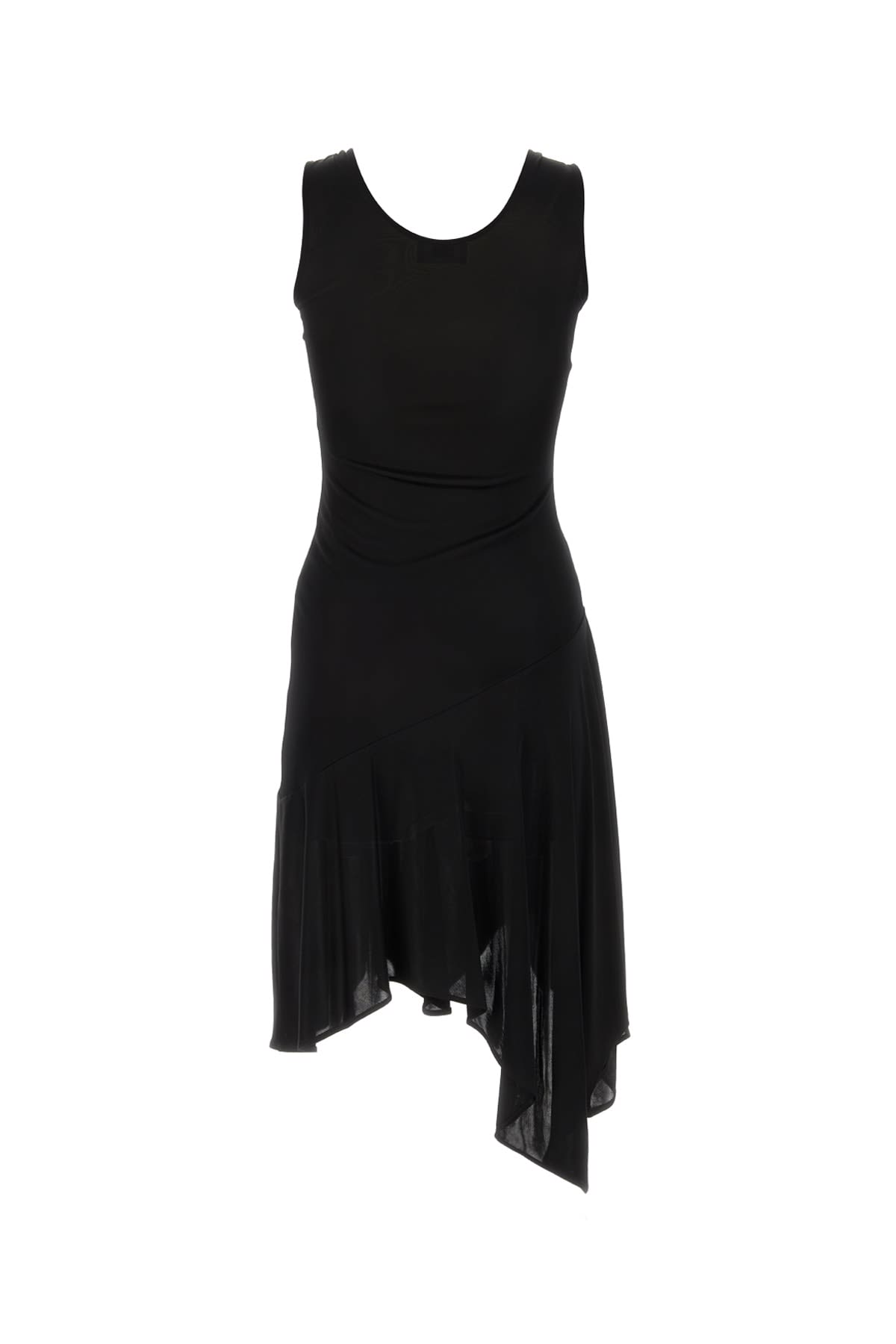 Bally Asymmetric Midi Dress With Ruffle Hem And V-neck In Black