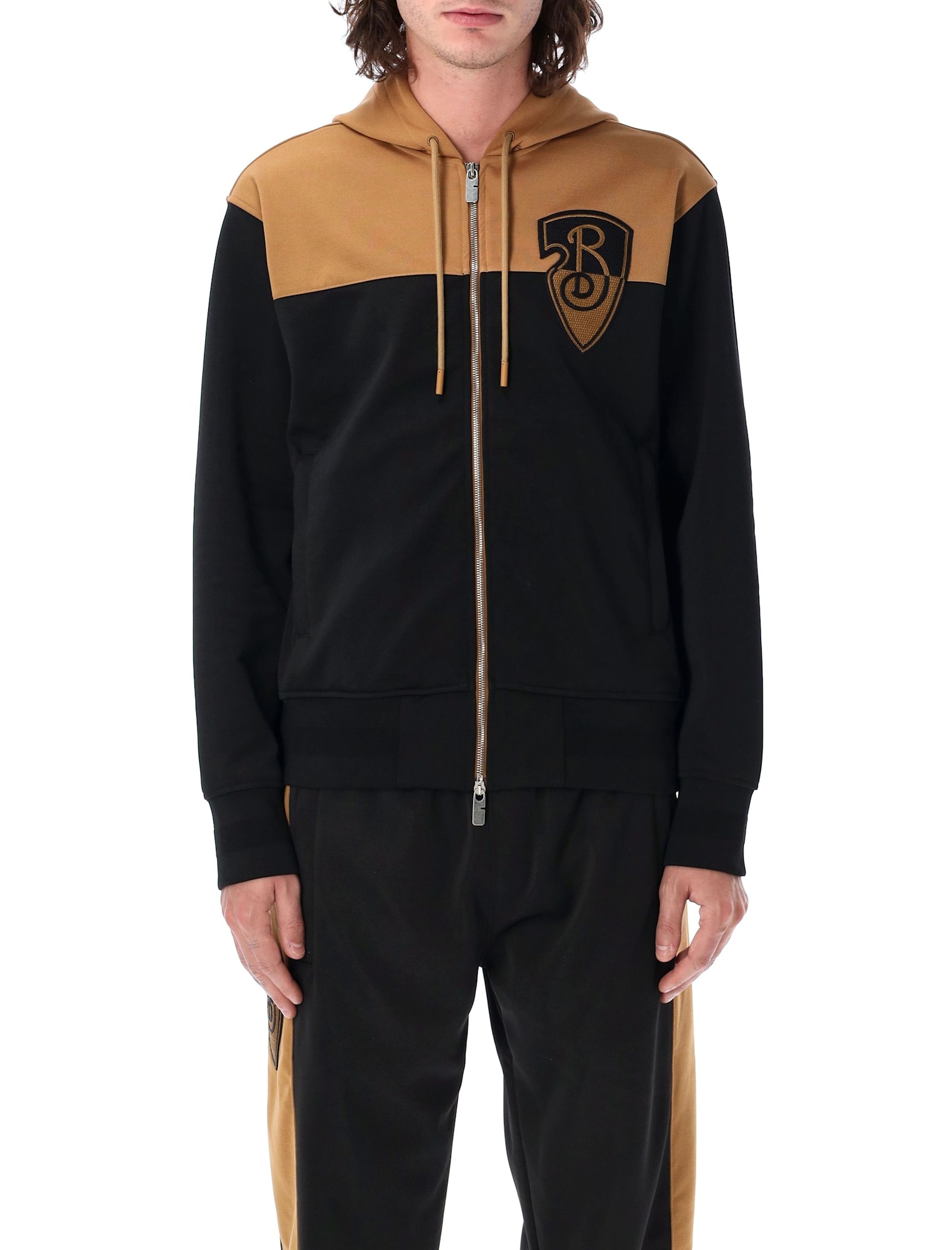 Shop Burberry B Shield Jersey Zip Hoodie In Black