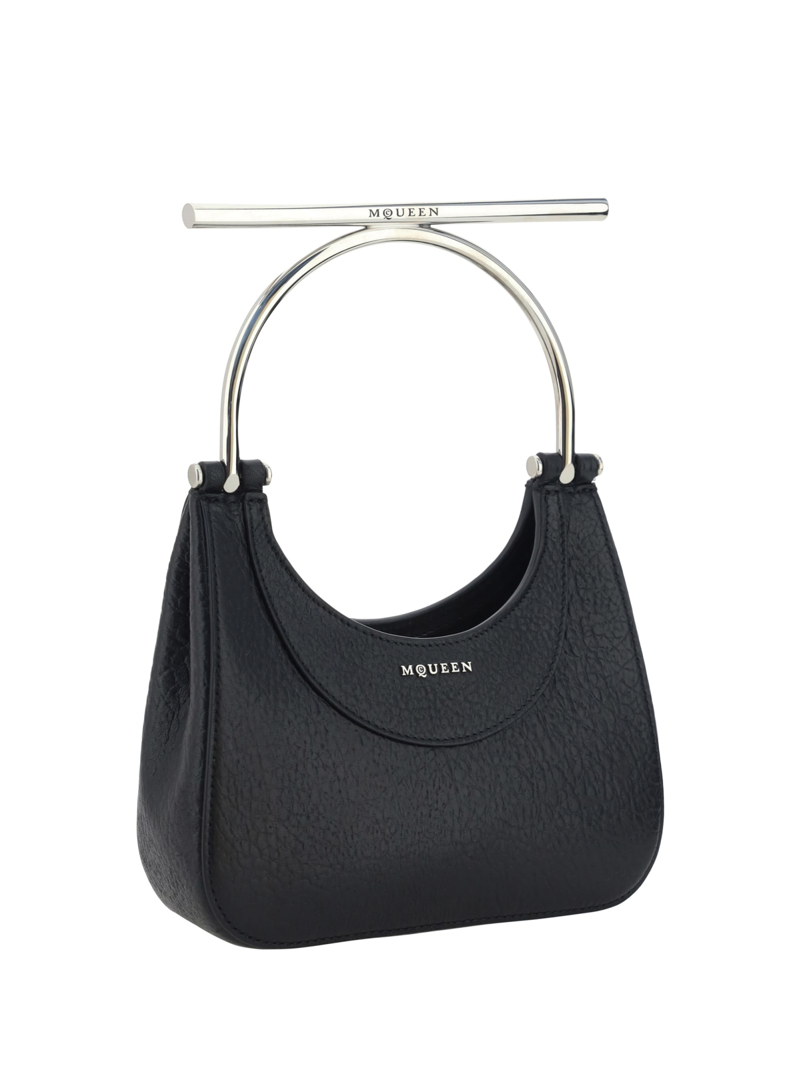 Shop Alexander Mcqueen Cross Bar Hand Bag In Black/silver