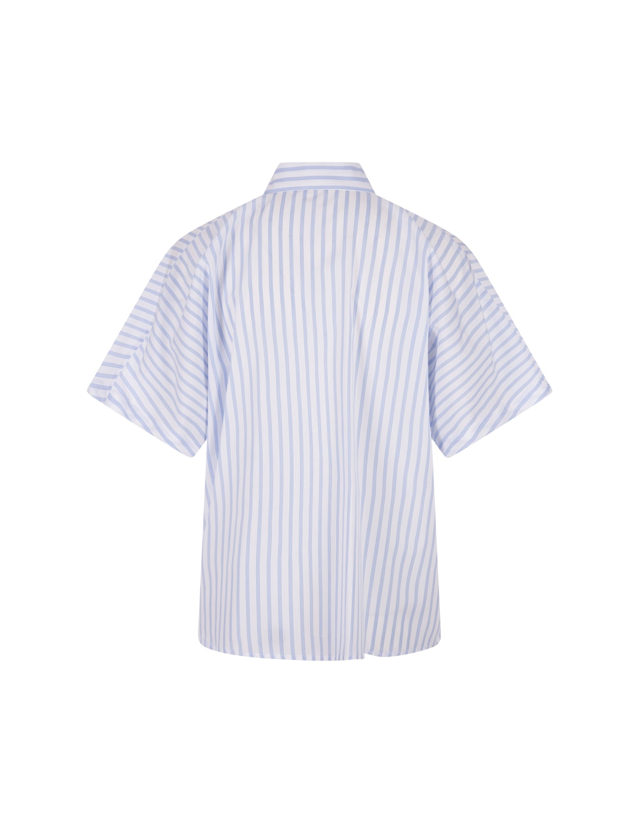 Shop Stella Jean White And Blue Striped Shirt With Short Sleeves
