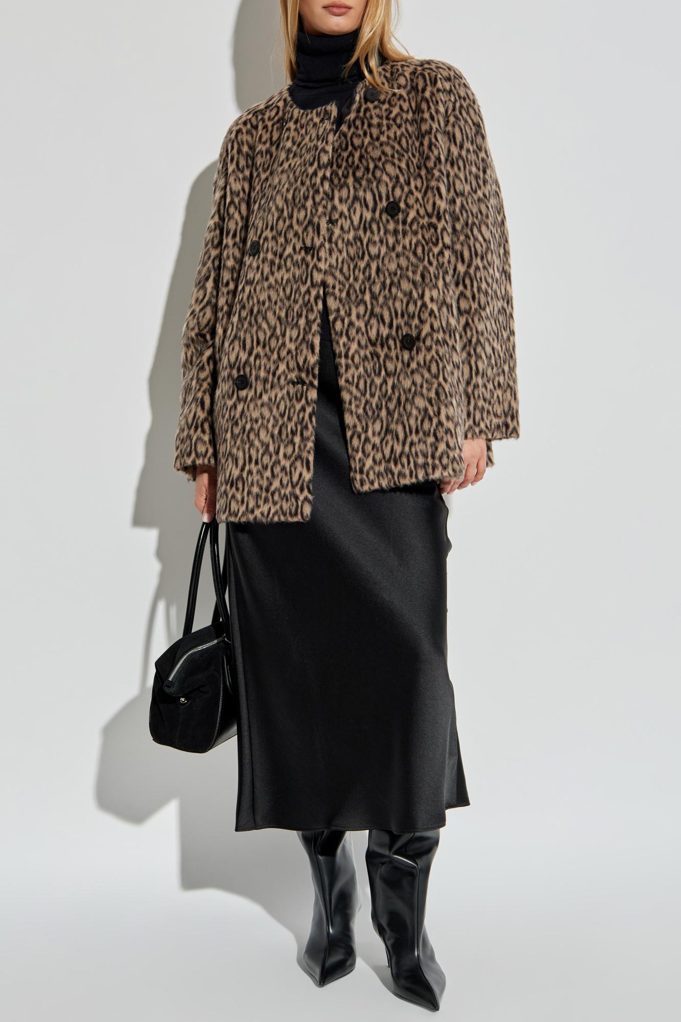 Emporio Armani Leopard Print Wool Blend Double Breasted Jacket In Brown